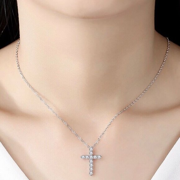 Certified 3.3ct. t.w. Moissanite Diamond Cross Pendant Necklace NEW - Picture 5 of 14